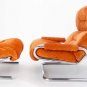 Mid Century Modern Tubular Chrome Suede Upholstery Lounge Chair Ottoman Bauhaus