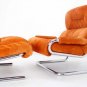 Mid Century Modern Tubular Chrome Suede Upholstery Lounge Chair Ottoman Bauhaus