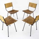 Mid Century Modern 4 Arthur Umanoff Wire Frame Rush Back Slot Wood Seats Chairs