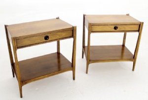 Pair of Danish Mid Century Modern End Tables NIghtstands Drawers Clean.