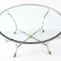 Mid Century Chrome Glass Round Coffee Table Brass Hoof Feet