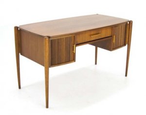 Danish Modern Tambour Doors Walnut Desk NICE!