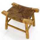 Vintage Antique Rush Seat Wood Primitive Bench Foot Stool Ottoman