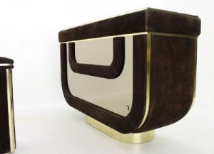 Italian Mid Century Modern Bar Cabinet Stool Suede Glass Scilfrico Selezione