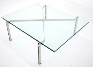Mid Century Modern Stainless Steel Glass Parallel Bar Leg Desgin Coffee Table