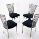Set of 4 Contemporary Modern Fan Back Polished Steel Dining Chairs