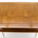 Danish Mid Century Modern Lane Parquetry Top Brass Legs Two Tier End Table