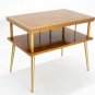 Danish Mid Century Modern Lane Parquetry Top Brass Legs Two Tier End Table