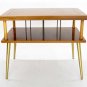 Danish Mid Century Modern Lane Parquetry Top Brass Legs Two Tier End Table