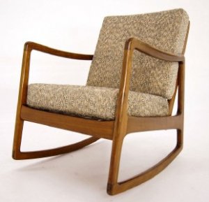 Danish Mid Century Modern Rocking Lounge Chair New Upholstery.