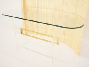 Mid Century Modern Lucite Brass Glass Console Sofa Table
