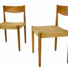 Pair of Danish Mid Century Modern Rush Seat Dining Chairs Wegner Design