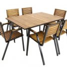 Modern Solid Teak Slat Wood Outdoor Table 6 Chairs