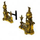 Pair of Antique Gilt Bronze Andirons Chenets Old.