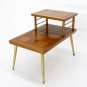 Mid Century Danish Modern Lane Parquetry Top Step End Table Brass Legs