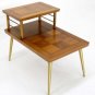 Mid Century Danish Modern Lane Parquetry Top Step End Table Brass Legs