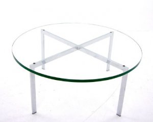 Mid Century Modern Chrome and 3/4" Glass Round Coffee Table Baughman Barcelona
