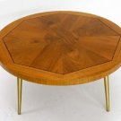 Mid Century Danish Modern Lane Parquetry Coffee Table Brass Legs Walnut