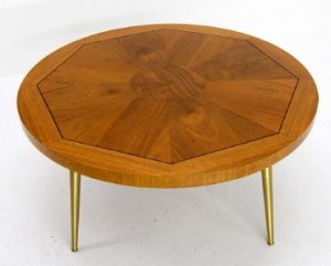 Mid Century Danish Modern Lane Parquetry Coffee Table Brass Legs Walnut