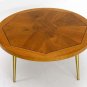 Mid Century Danish Modern Lane Parquetry Coffee Table Brass Legs Walnut