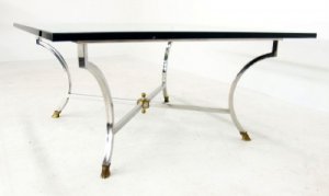 Mid Century Modern Chrome Glass Hoof Feet Coffee Table