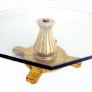 Hollywood Regency 3/4" Glass Top Coffee Table Cross Pedestal Gold Leaf Base