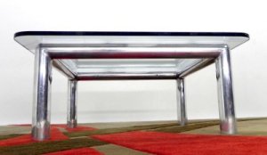 Modern Glass Top Square Aluminum Base Coffee Table