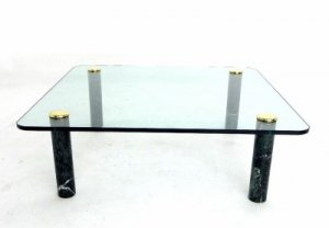Mid Century Modern Glass + Marble Coffee Table by Pace.