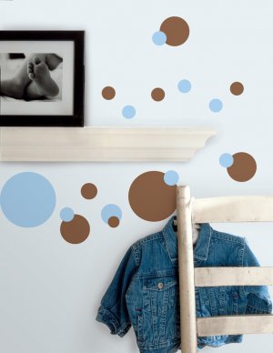 Blue & Brown Polka Dot Wall Decals - Removable Art Stickers Room Decor