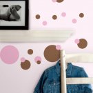 Pink & Brown Polka Dot Wall Decals - Removable Art Stickers Room Decor