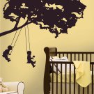 Kids on Swing - Giant Tree Wall Decals Art Stickers for Kids Nursery Room Decor