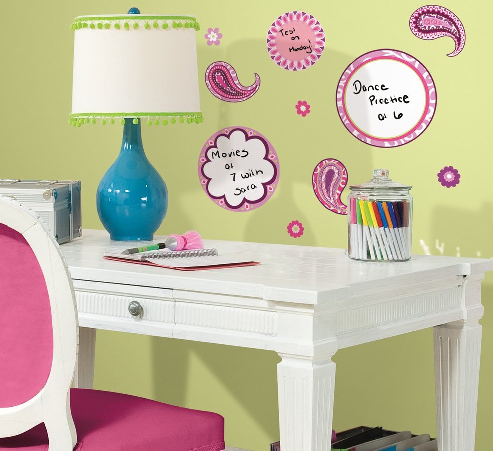 Pink Paisley Dry Erase Wall Decals Removable Art Stickers Room Decor