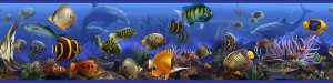 Ocean Fish and Dolphins Border Wall Decals - Removable Art Stickers Home Decor