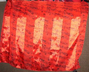 Chic Red Silky Scarf with Musical Notes