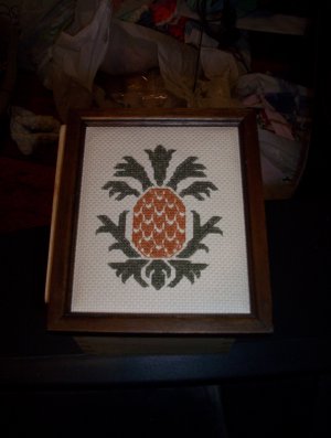 Country Pineapple Cross Stitch Framed
