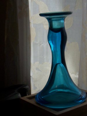 Blue Glass Candle Holder