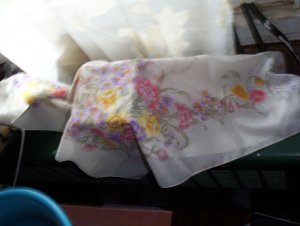 large White Scarf with Flowers