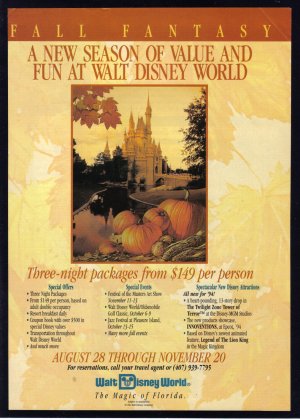 Walt Disney World 1994 Travel Print Advertisement