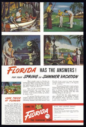 1940's FLORIDA Travel Vintage Print Advertisement