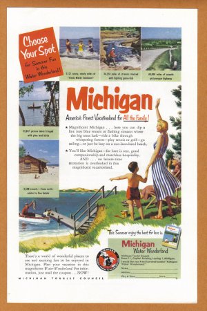 1950's MICHIGAN Travel Vintage Print Advertisement
