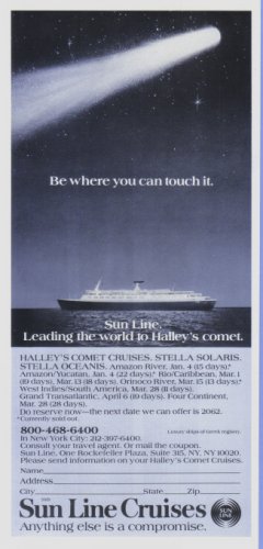 1985 Halley's Comet Sun Line Cruise Print Advertisement