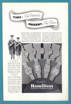 1937 HAMILTON WATCHES Vintage Print Ad