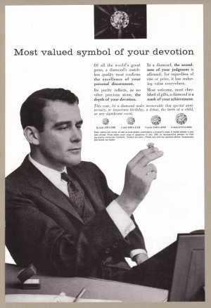 1956 DE BEERS DIAMONDS Vintage Magazine Ad