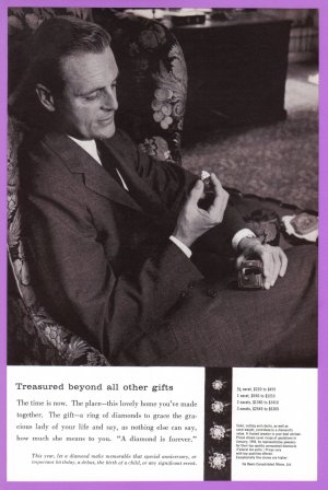 1958 DE BEERS DIAMONDS Vintage Magazine Print Ad