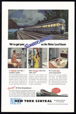 1946 NEW YORK CENTRAL RAILROAD Vintage Print Ad
