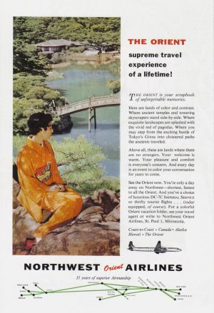 1957 NORTHWEST ORIENT Airlines Vintage Print Ad