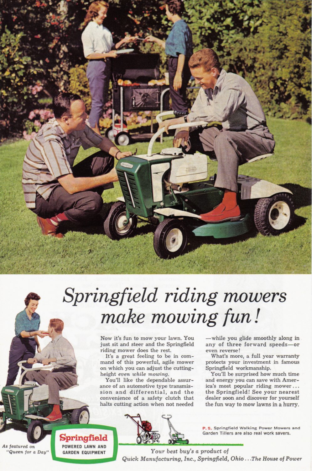 1960 Springfield Lawn Mower Vintage Magazine Ad