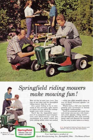 1960 SPRINGFIELD LAWN MOWER Vintage Magazine Ad