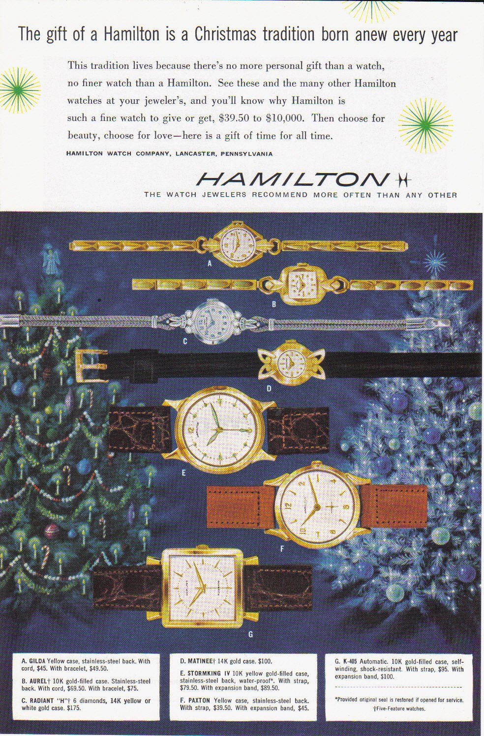 1956 HAMILTON WATCHES Vintage Magazine Ad