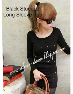 Black Studded Long Sleeve Top #10000